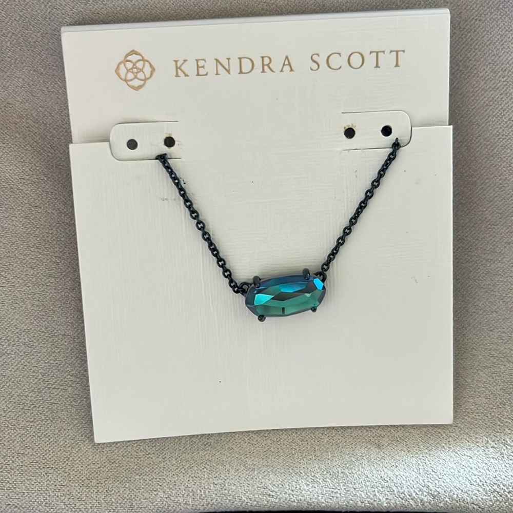 EUC Kendra Scott Navy Gunmetal Navy dichroic glass Ever necklace
